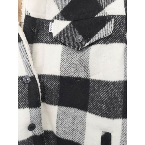 NWT Levi's Black and White Plaid Sherpa Trucker Jacket - Small - Picture 7 of 12